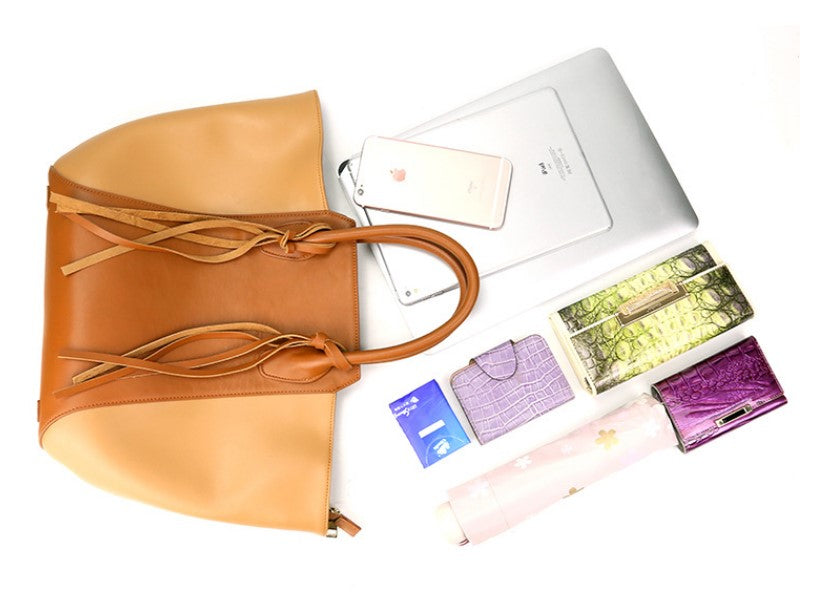 New Korean Top Grain Genuine leather Handbag Ladies High Quality Leisure Large Tote Bag With Tassel