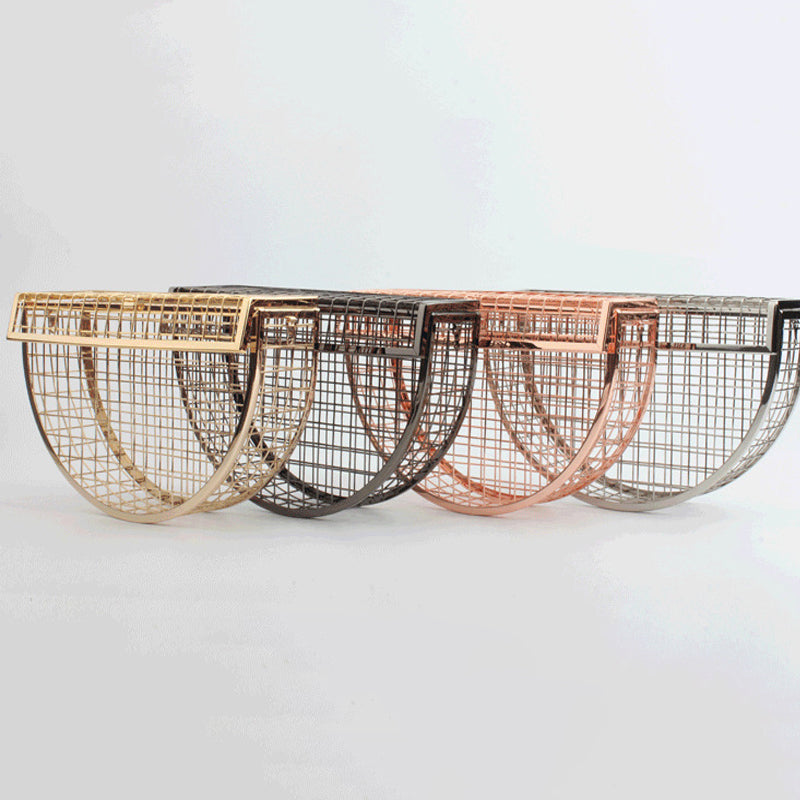 2026 Hollow Out Women Shoulder Bag Luxury Crossbody Evening Bag Metal Cage Half Moon Wedding Party Handbag Clutch