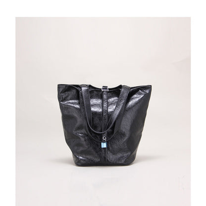 Retro Tote Basket Bag with Lock Large Capacity Bucket Bag Soft PU Leather Shoulder Bag for Women
