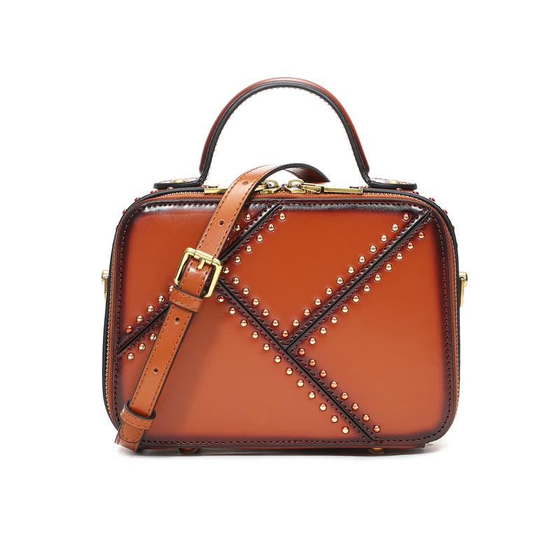 Rivet Crossbody Zipper Clutch Crossbody Bags Leather Shoulder Geunine Leather