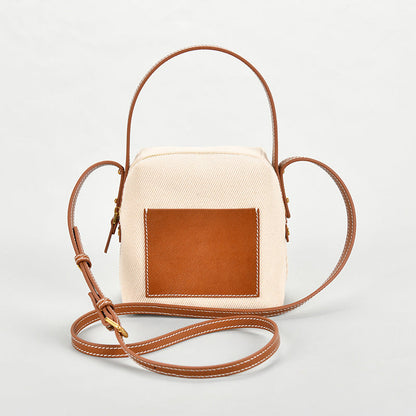 Women Canvas Leather Hit Color Casual Bucket Shoulder Bag Female New Large-capacity Tote Bag Office Ladies Handbags