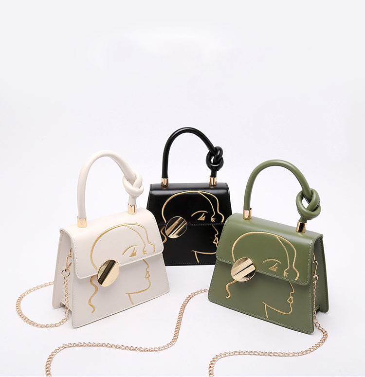 Fashion Knot Top-handle Character Printed Solid Color PU Leather Women Crossbody Handbag 2026