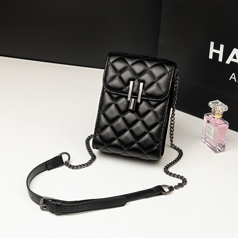 Black bag new shoulder slanting cell phone bag lingge woman bag