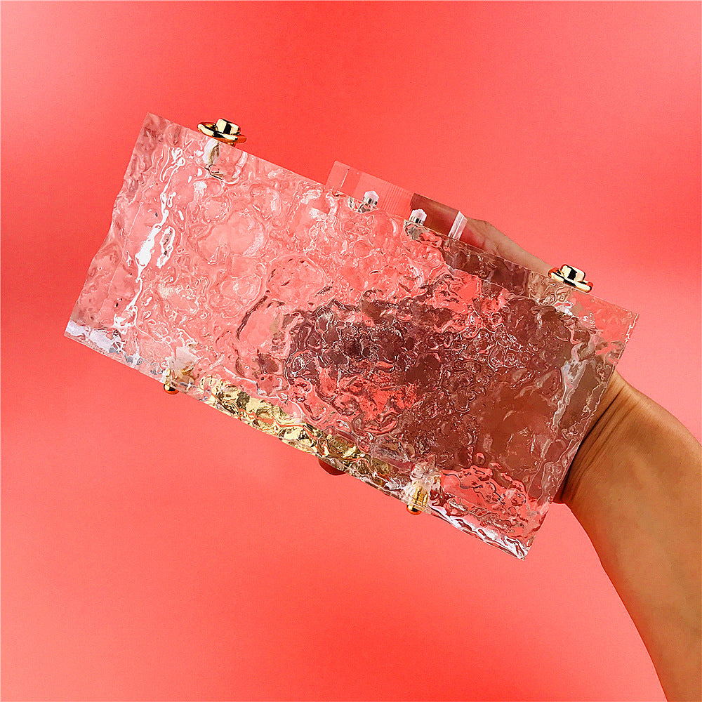 New Dinner Bag Transparent Ice Crack Acrylic Women’s Bag Crystal Clutch