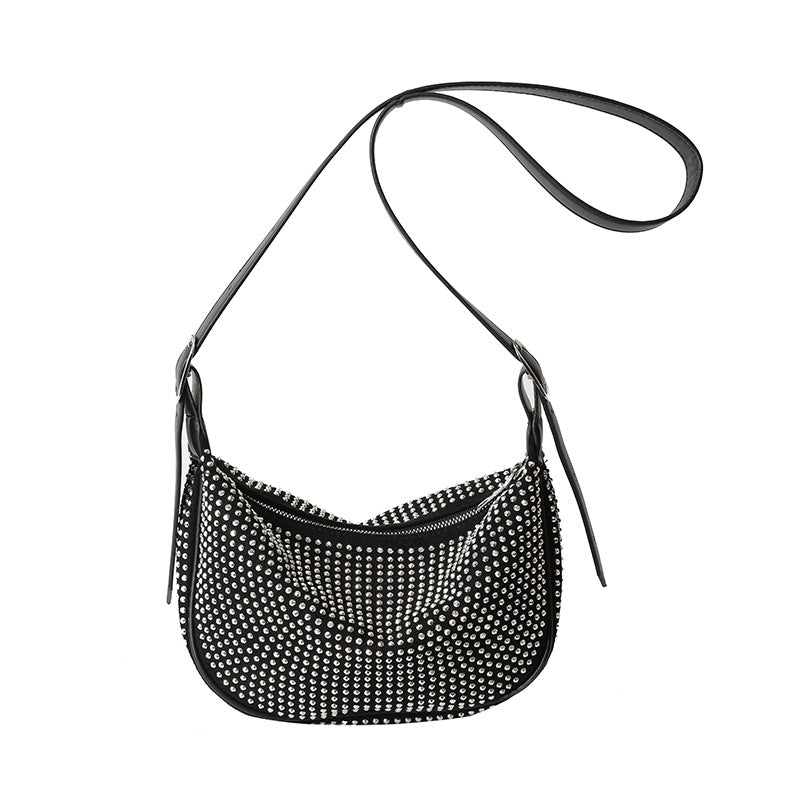 French Style Rhinestones Dumpling Bag Ladies Large Capacity Hobo Bag Fashionable One-shoulder Messenger Bag for Women