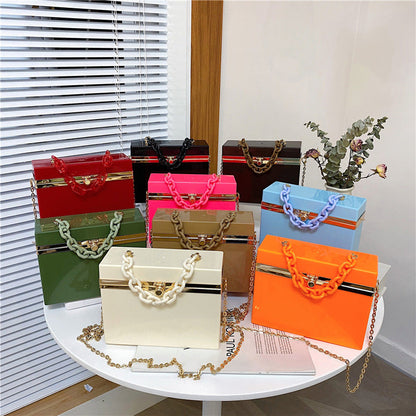 Multiple colour square box lock acrylic bag crossbody bags women handbags purse lady
