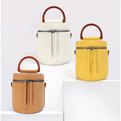 New color real leather bucket bag with wooden handle 2026