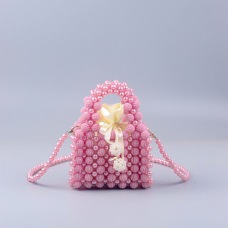 Handmade Luxury Women Pearl and Red bay Hand bag For Dinner Hand Knitting Beads Clutch For Ladies