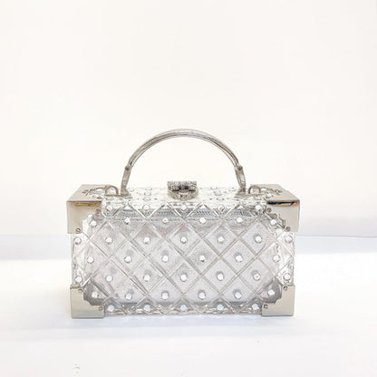 Luxury Party Prom Woman Acrylic Casual Box Clutch Purse Evening Bag 2 in 1