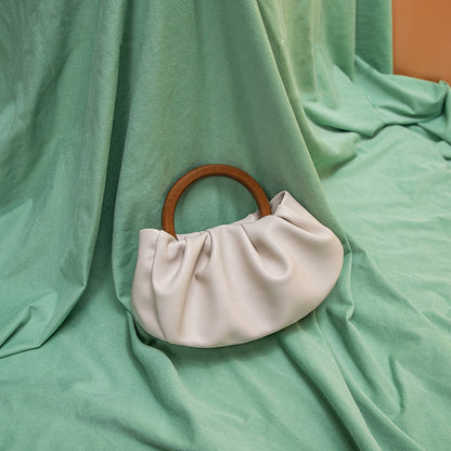 Designer Luxury Soft PU Cloud Shape Wooden Top Handle Handbag Single Chain One Shoulder Bag