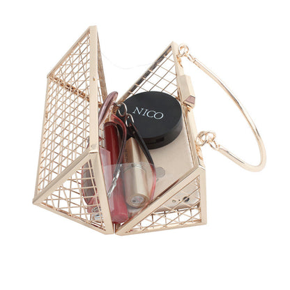 Irregular Metal Hollow Handbag Gold Clutch Evening Bag Wedding Cage Bag GeometricTote For Banquet Party