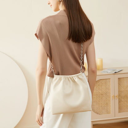 Spring 2026 genuine leather hand bag women real cowhide leather shoulder tote bag with chain ladies bag