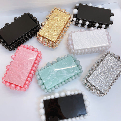 Elegant and Luxury ladies marble acrylic bead clutch handbag evening party bags prom purse