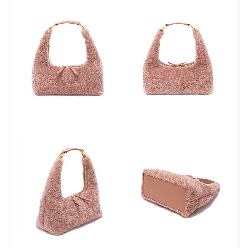 2026 Designer High Quality Cute Lamb Fur Hand Bag Crossbody Chain Bag for Ladies Soft Fluffy Lambwool Shoulder Bag
