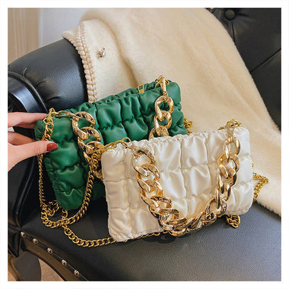 The 2026 new fashionable personality simple bag wrinkled shouldered woman bag stylish texture oblique cross-checkered bag