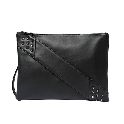 Trend outdoor PU leather black handbags motorcycle rivet punk money clutch purse
