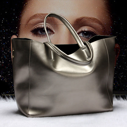 Women Real Leather Bag Fashion Tote Bag Ladies Handbag Gold Silver Tote Bag