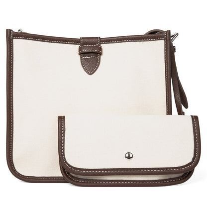 Hot Korean Style Ladies Canvas & Pu leather Shoulder Bag Women Handbag With Small Pouch