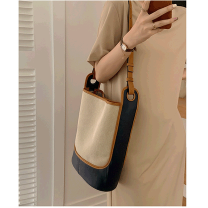 Canvas bag color blocking shoulder bag art handbag large capacity casual women’s crossbody bag