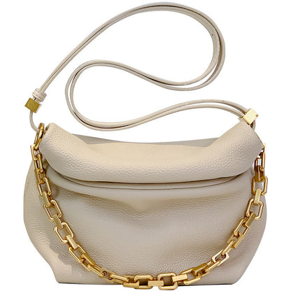 Bag women’s genuine leather soft and thick cow leather unique fold cloud bag with chain ladies shoulder bag