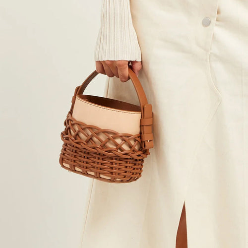 Drawstring design PU and canvas bucket bag for women sac a main 2026