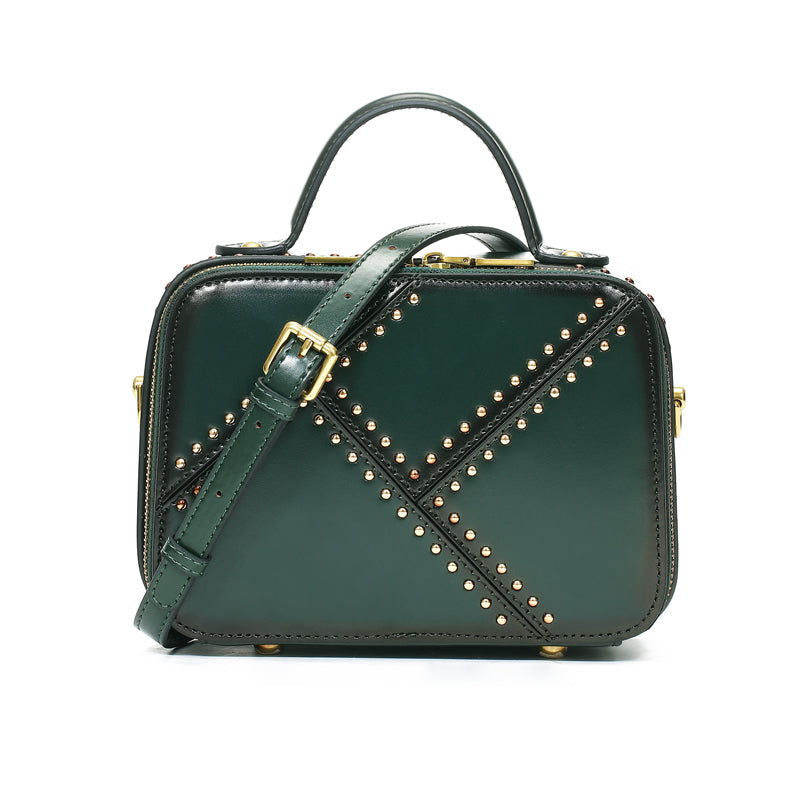 Rivet Crossbody Zipper Clutch Crossbody Bags Leather Shoulder Geunine Leather