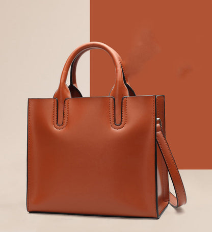 Fashion Minimalist Trendy Design Modern Big square bag Solid Zipper Frame Soft Genuine Leather