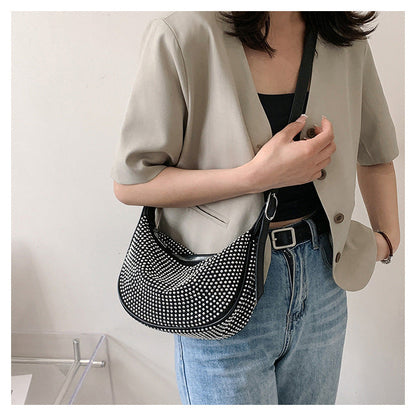 French Style Rhinestones Dumpling Bag Ladies Large Capacity Hobo Bag Fashionable One-shoulder Messenger Bag for Women