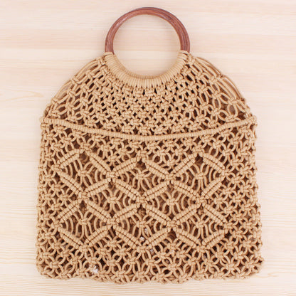 New portable woven bag Tidal women’s straw woven bag Handmade cotton rope net pocket beach bag