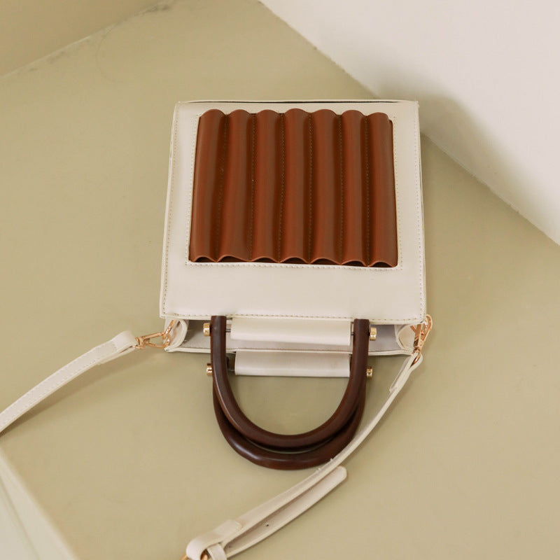New style bag pleated wooden handle handbag female small square bag portable messenger bag