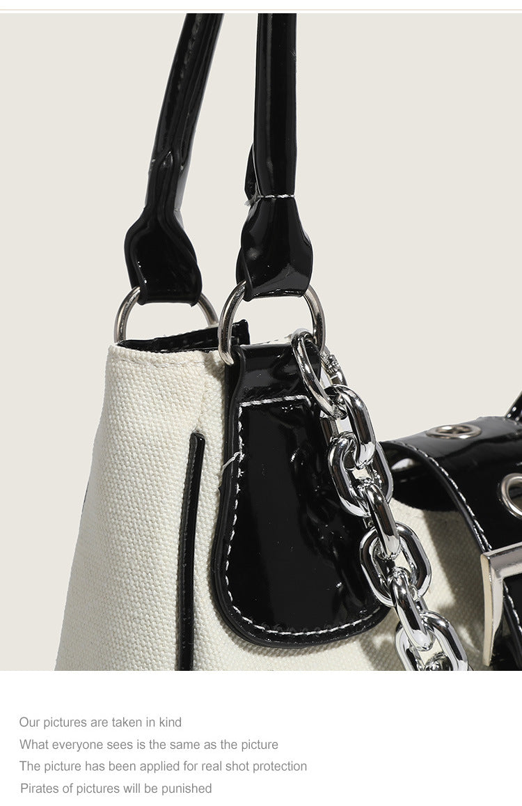 Fashionable canvas handbag casual bag women’s new 2026 patent canvas shoulder bag