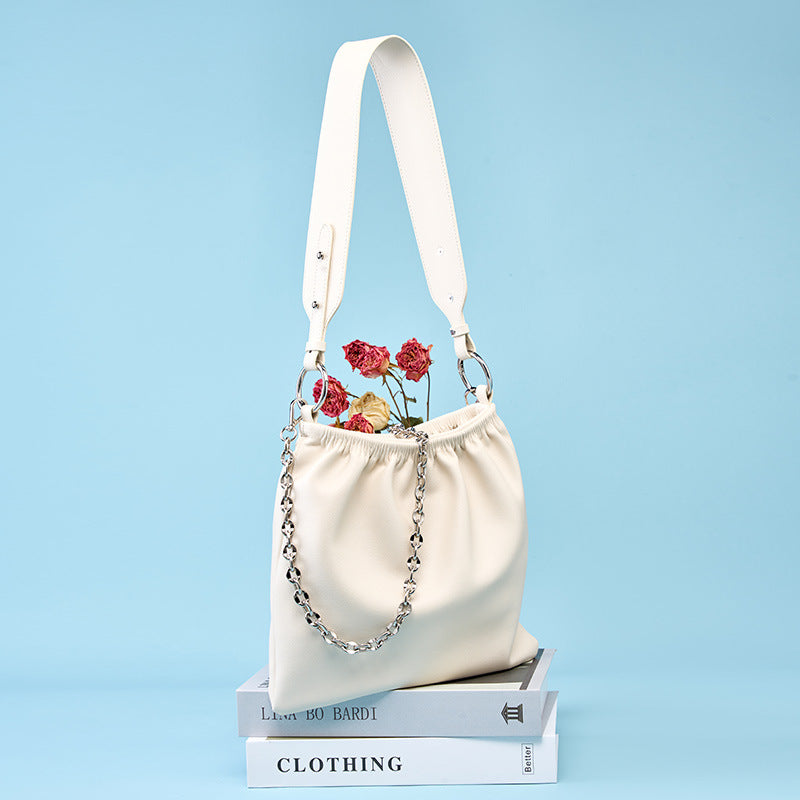 Spring 2026 genuine leather hand bag women real cowhide leather shoulder tote bag with chain ladies bag