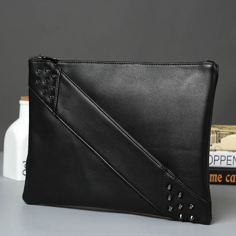 Trend outdoor PU leather black handbags motorcycle rivet punk money clutch purse