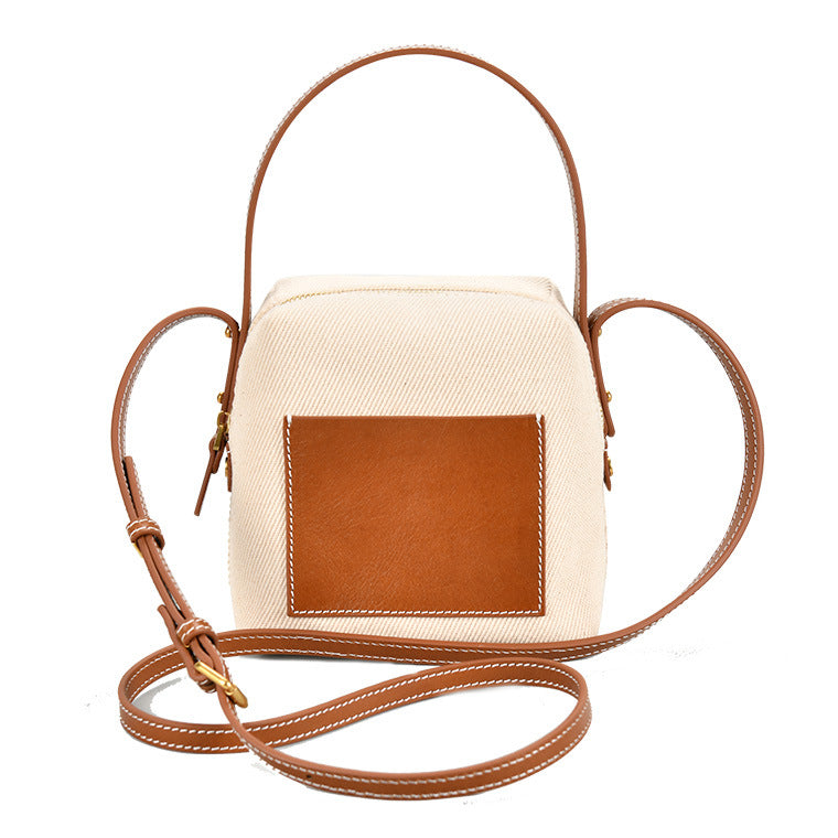 Women Canvas Leather Hit Color Casual Bucket Shoulder Bag Female New Large-capacity Tote Bag Office Ladies Handbags