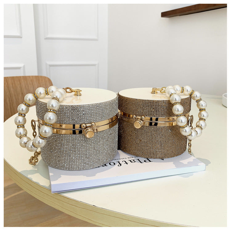 Fashion Luxury Party Clutch Cross Chain Shoulder Round Lady Handbags Women Mini Rhinestone Evening Bag