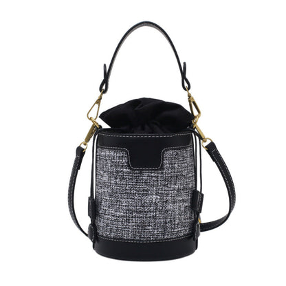 New Arrivals PU+ canvas Bucket Handbags For Women Drawstring Crossbody Bag Body Cross Purse
