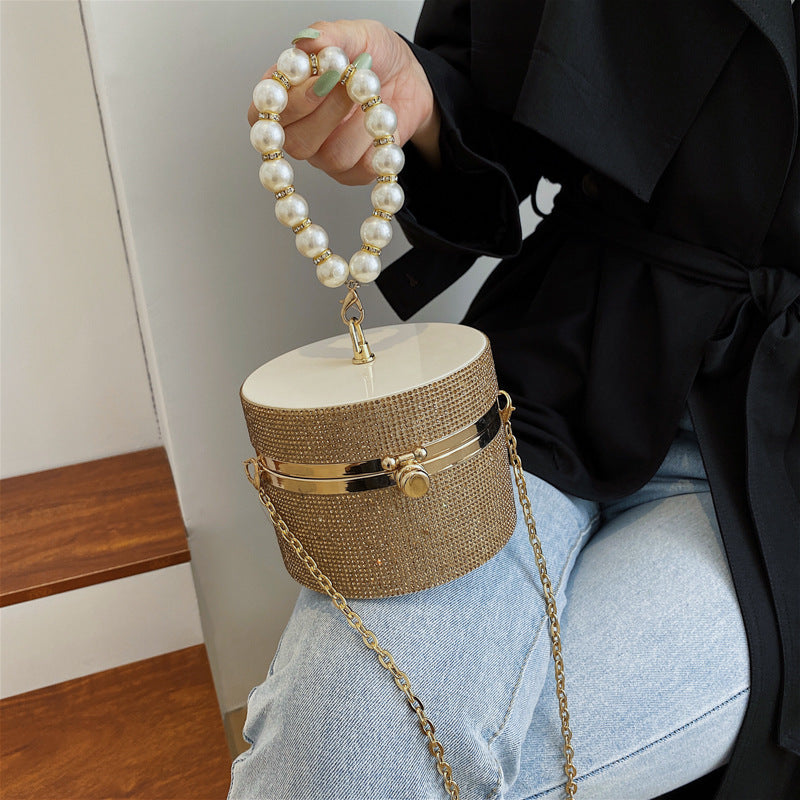 Fashion Luxury Party Clutch Cross Chain Shoulder Round Lady Handbags Women Mini Rhinestone Evening Bag