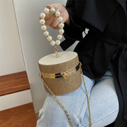 Fashion Luxury Party Clutch Cross Chain Shoulder Round Lady Handbags Women Mini Rhinestone Evening Bag