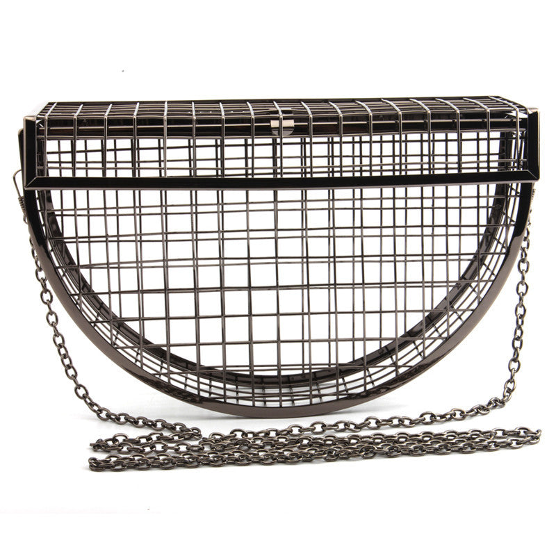 2026 Hollow Out Women Shoulder Bag Luxury Crossbody Evening Bag Metal Cage Half Moon Wedding Party Handbag Clutch