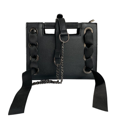 Vintage Black Ribbon Large Tote  Handbags Drawstring Satin Crossbody Bags Chain Shoulder Bags