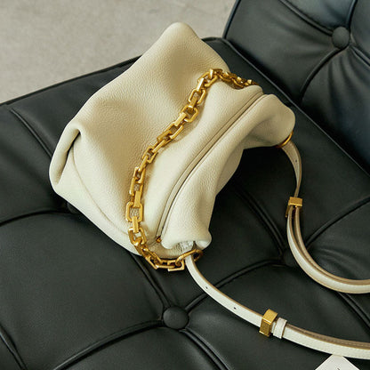 Bag women’s genuine leather soft and thick cow leather unique fold cloud bag with chain ladies shoulder bag