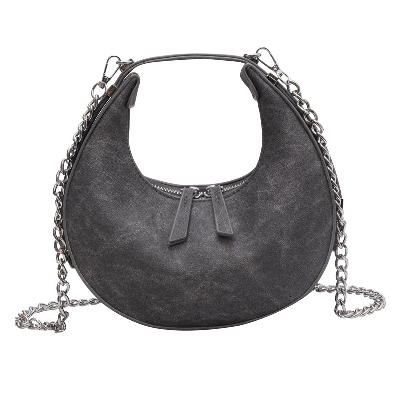 New design PU luxury ladies handbag half moon shape underarm bag women crossbody bag with chain
