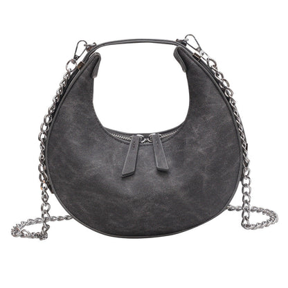 New design PU luxury ladies handbag half moon shape underarm bag women crossbody bag with chain