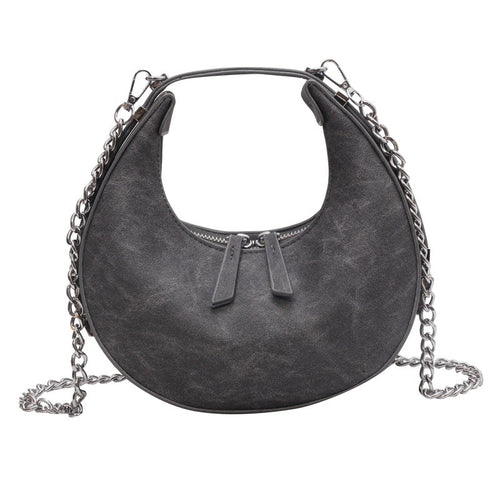New design PU luxury ladies handbag half moon shape underarm bag women crossbody bag with chain