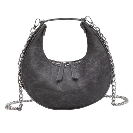 New design PU luxury ladies handbag half moon shape underarm bag women crossbody bag with chain
