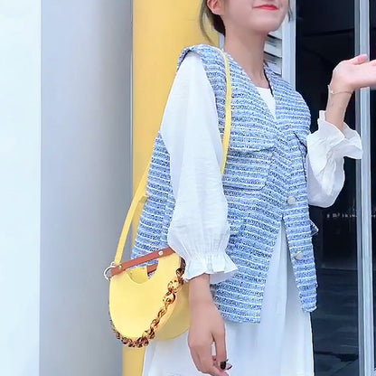 Fashion Design Acrylic Chain Hand Single Lady Shoulder Sling Bag Crossbody Women Half Circle Saddle Bag
