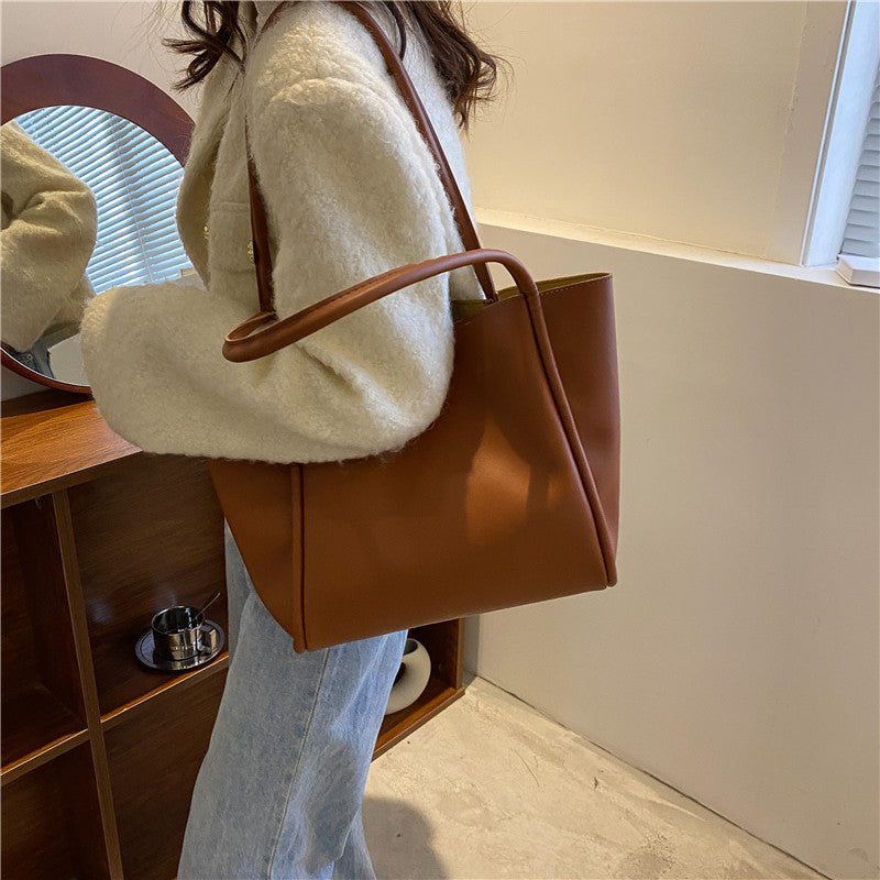 Korean style pure color sub-mother package 2026 new simple handbag tote bag high-volume fashion shoulder bag
