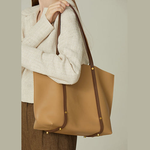 Large Capacity Handbag Women High Quality Stylish Rivet Personalized Leather Tote Bag