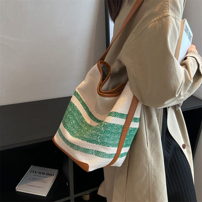 New Fashion Simple Tote Bag Large Capacity Bucket Bag Soft Canvas Shoulder Bag for Women