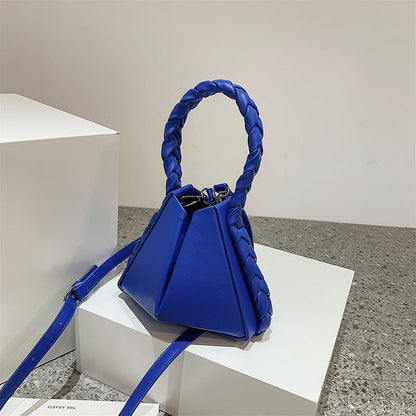 Triangle Bucket Handbags Women Clutch Purse Lady  PU Leather Shoulder Bags With Weaving Handle tas wanita